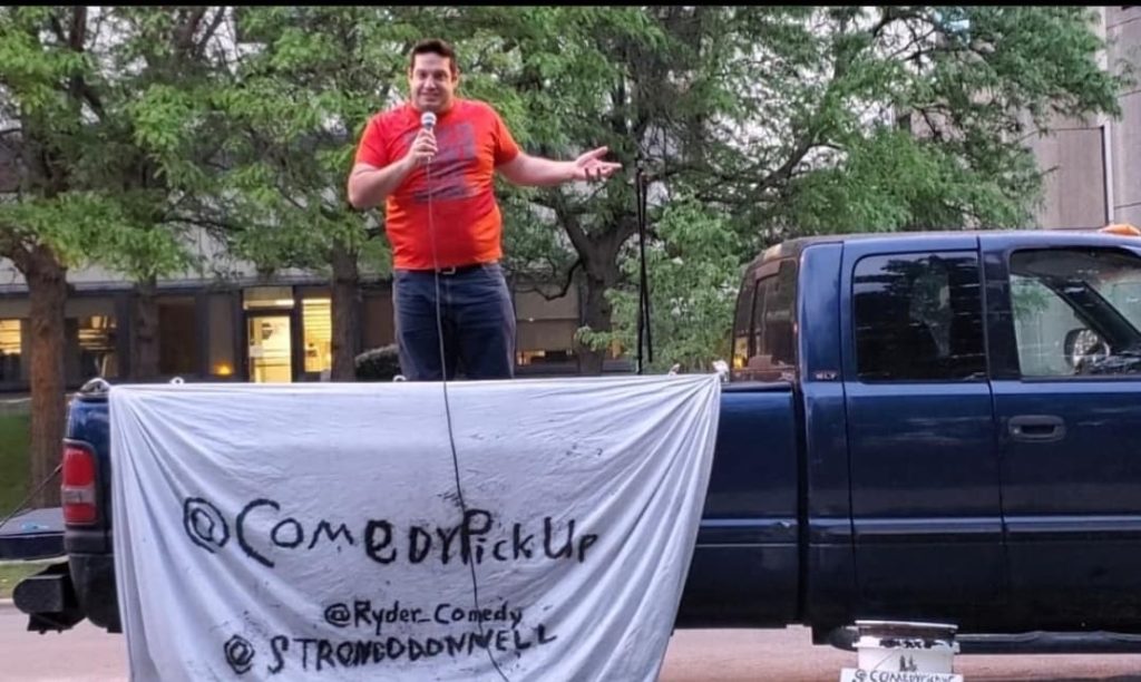 A pickup truck show at a dog park in Chicago, IL
